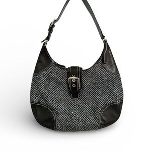 Coach Hampton Herringbone Blue Tweed Hobo Bag